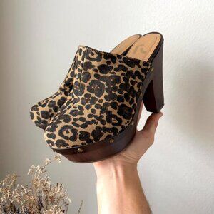 Report Brand Chunky Heel Clogs Leopard Print Shoes Women's 8.5